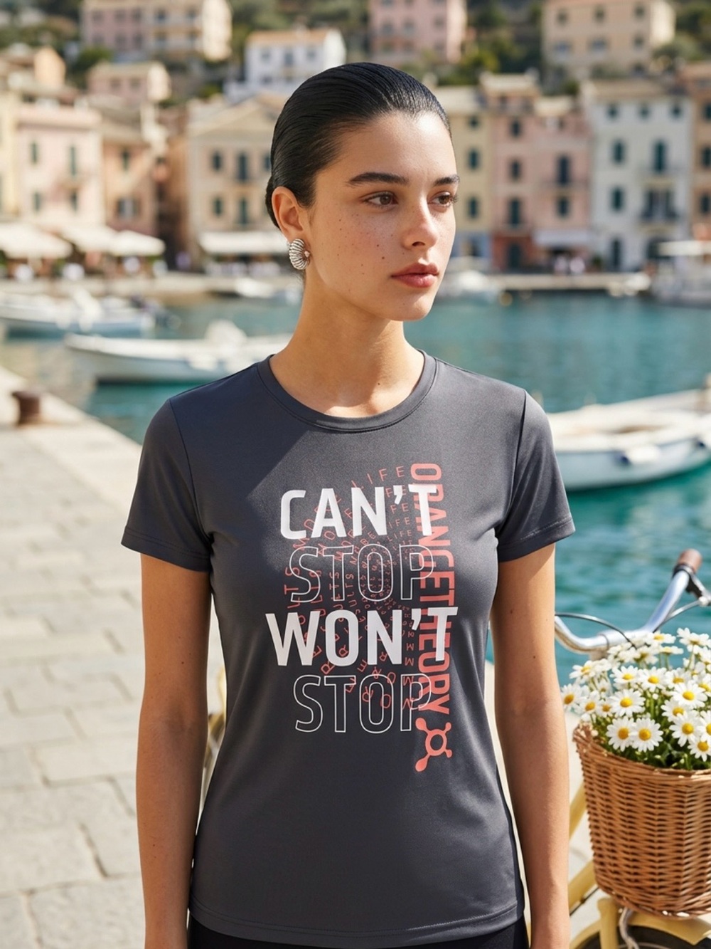 Orangetheory Women's Gray Graphic Tee with Coral Accents